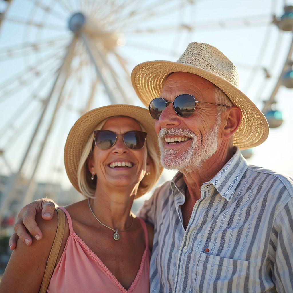 Markus and Hilda Schmidt smiling in front of the ferris wheel