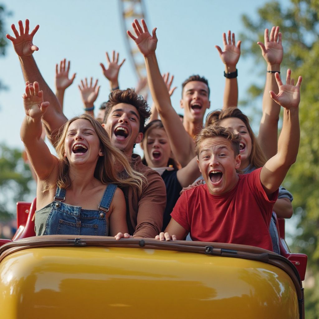 Jack Wilson with teenage friends on a roller coaster